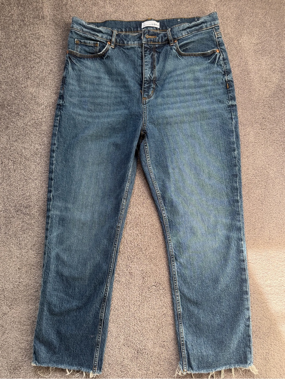 LOFT High Rise Straight Leg Jeans Raw Hem Medium Wash - Size 10/30